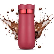 yiweog Tragbarer French-Press-Reisebecher 320 ml 2 Tassen Beige/Rot