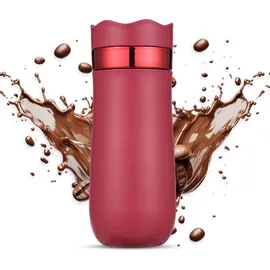 yiweog Tragbarer French-Press-Reisebecher 320 ml 2 Tassen Beige/Rot