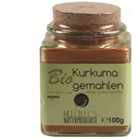 Michel ́s Naturprodukte Bio Kurkuma Pulver 100g im Glas, Rohkostqualität Gewürz Indischer Safran Gelbwurzpulver Curkuma Curcurmin