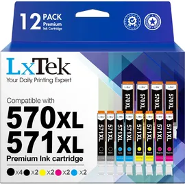 LXTEK 570XL 571XL Patronen Multipack Kompatibel für Druckerpatronen Canon TS5050 für PGI-570XL CLI-571XL für Canon MG5750 Patronen für PIXMA TS5055 MG6850 MG5751 MG5752 MG6800 MG6851 (12er-Pack)