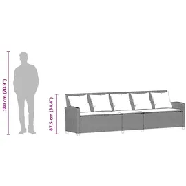 vidaXL Gartensofa 5-Sitzer mit Kissen Grau Poly Rattan