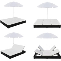 vidaXL Outdoor Loungebett mit Sonnenschirm Poly Rattan Schwarz - Sonnenliege - Sonnenliegen - Liegestuhl - Liegestühle