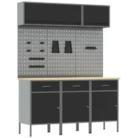 vidaXL 8-teiliges Werkbank-Set - Schwarzer Stahl