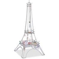 Relaxdays Schmuckständer Eiffelturm, für Ketten, Ringe & Schmuckaufbewahrung Metall, HBT: 47x21x21 cm, silber