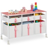 Relaxdays Kommode, Kinder, 6 Stoffschubladen, HxBxT: 61,5 x 100 x 40,5 cm, Schubladenschrank, Metallgestell, weiß/rosa, Metall