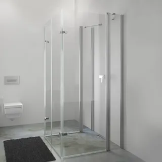 HÜPPE Design pure U-Kabine mit 2 Schwingfalttüren mit Festteil, Maßanfertigung, Glas ohne Anti-Plaque, Duschkabinen,