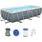 Bestway Power Steel Frame Pool Set mit Filterpumpe 404 x 201 x 100 cm, Marmor-Optik (Schiefergrau), eckig