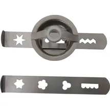 WolfCut Spritzgebäckvorsatz mit 2 Inox Schablonen kompatibel mit Handfleischwolf HFW5, Gebäckaufsatz, Spritzgebäck, 8 Formen, Spritzgebäckaufsatz aus Edelstahl mit Adapterring