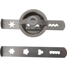 WolfCut Spritzgebäckvorsatz mit 2 Inox Schablonen kompatibel mit Handfleischwolf HFW5, Gebäckaufsatz, Spritzgebäck, 8 Formen, Spritzgebäckaufsatz aus Edelstahl mit Adapterring