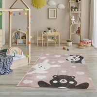 Jimri Teppich Kinderzimmer - Teppiche für Kinderzimmer, Kinderteppich, Kinderteppich Mädchen, Bär, Hase, Panda, Herz, (Hellrosa, Größe: 80x150 cm)