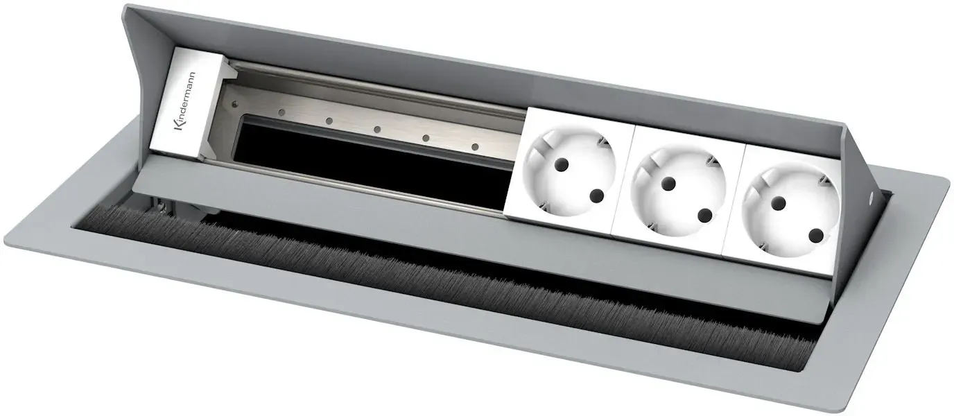 Kindermann CablePort Standard2 6-fach - 3x Strom - Tischeinbau - RAL 9006 - 7492...