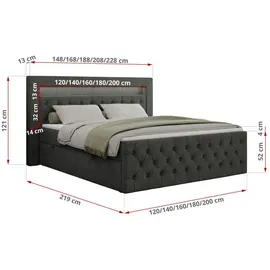 MKS Meble Boxspringbett 200 x 200 cm H4 Dunkelgrau