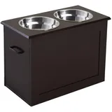 PawHut Hunde Fressnapf mit Staumraum 2 Näpfen Futterstation Katzenapf Espresso 60 x 30 x 41 cm