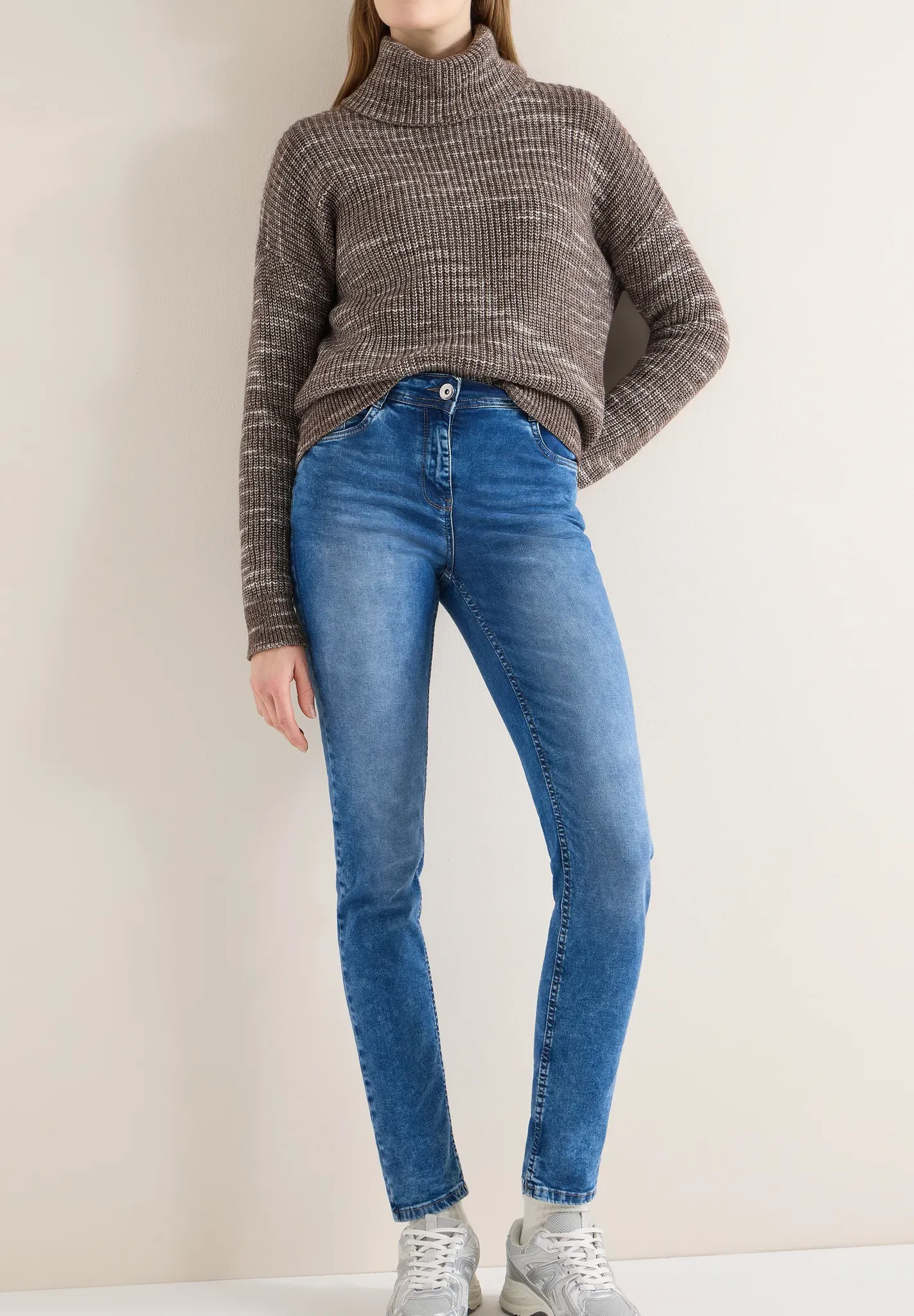 Slim-fit-Jeans CECIL, Damen, Gr. 31, Länge 30, mid blau wash, Jeans, 78% Baumwolle, 20% Polyester, 2% Elasthan, unifarben, lang, Jeans Slim-fit-Jeans, High Waist