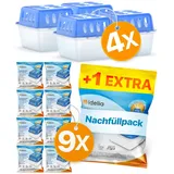 Idelia® 4x Luftentfeuchter + 9 Nachfüllpacks - Raumentfeuchter Luftentfeuchter für Küche, Bad & Wohnzimmer bis 40m2 + 9x 400g Luftentfeuchter Granulat (4x Luftentfeuchter + 9x Nachfüllpacks)