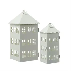 MARELIDA Laternen in Haus Form mit Herzen Metallhaus Lichthäuser 2er Set weiß