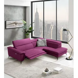 Ecksofa EGOITALIANO "Martine", pink (fuchsia), B:272cm H:96cm T:203cm, Sofas, mit Ottomane, elektrischer Relaxfunktion und Kopfteilverstellung