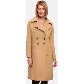 Navahoo Damen Mantel in Wollmantel-Optik langer Trenchcoat mit Reverskragen Wooly Camel Gr. XXL - XXL