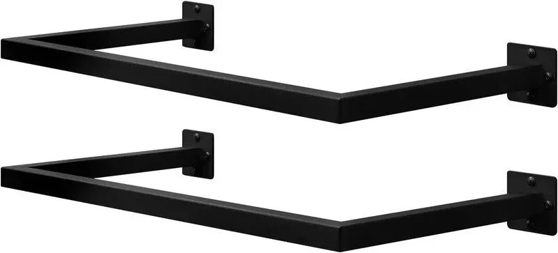 eSituro Set aus 2 rechteckigen Wand-Kleiderstangen, Wandmontierte Kleiderstange, Industrielles Rohr, Platzsparend, für Flur Küche Wohnzimmer Badezimmer, trägt 50 kg, 64x6,5x30 cm, Schwarz