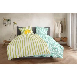 Primera Renforce-Bettwäsche Lemon stripes grün 135 x 200 cm + 2 x 80 x 80 cm