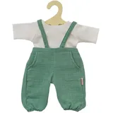 Heless 2416 - Puppenkleidung aus 100% Bio-Baumwolle, 2-teiliges Set mit Latzhose in Salbeigrün und weißem T-Shirt für Puppen und Kuscheltiere der Größe 35-45 cm