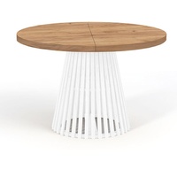 Runder Ausziehbarer Tisch für Esszimmer, DOVER - Industrial/Loft Still mit Lamellenbeine, Durchmesser: 90 / 140 cm, Farbe: Eiche Craft Golden / Weiß