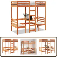Vidaxl - Hochbett Mit Schreibtisch & Stühlen Braun 80x200 Cm Kiefernholz