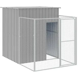 vidaXL Hundehütte mit Auslauf Hellgrau 165x251x181 cm Verzinkter Stahl