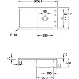 Villeroy & Boch Timeline 50 flat rechts flächenbündig keramik weiß Handbetätigung 865 x 475 mm