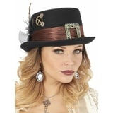 Niedriger Steampunk Zylinder - Steampunk-Filzzylinder mit Messing-Applikationen