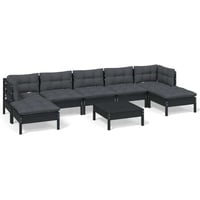 vidaXL 8-tlg. Garten-Lounge-Set mit Kissen Schwarz Kiefernholz