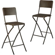 Relaxdays Barhocker klappbar, 2er Set, Rattan-Optik, Rückenlehne, HBT: 115 x 44 x 63 cm, Barstuhl, PE & Metall, braun