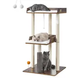 FourFurPets 111cm Katzenbaum, moderner Katzenbaumturm, Katzenturm für große Erwachsene Hauskatzen, großer Katzenbaum mit Kratzsäule, Katzenhöhle für Erwachsene Katzen, Rustikales Braun