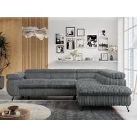 MKS Meble Ecksofa Wohnlandschaft L-Form mit Schlaffunktion und Bettkasten, Schlafsofa mit Bettkasten, Sofa mit Einstellbare Kopfstützen, Peter L ... - Dunkelgrau