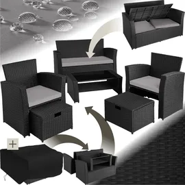 Tectake Modena Rattan Sitzgruppe 5-tlg. schwarz/grau inkl. Schutzhülle