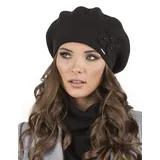 VIVISENCE Baskenmütze Damen Elegant Blume Warm Herbst Winter Accessoire 7006, Schwarz,Einheitsgröße - Einheitsgröße