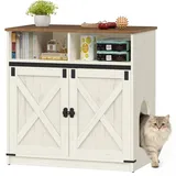 Hzuaneri Katzenklo Schrank, 80 x 48 x 80 cm, Versteckte Katzenschrank mit Stauraum, Katzenschrank aus Holz, Katzenhaus im Landhausstil, TV-Schrank Beistelltisch, Vintagebraun-Weiß CB89414X