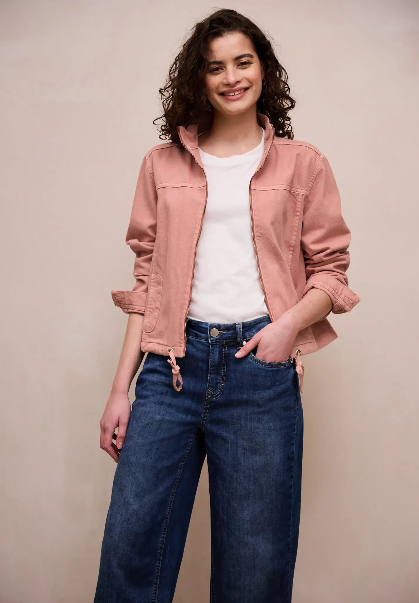 Jeansjacke STREET ONE STUDIO, Damen, Gr. 36, rosa (pink authentic washed), Jeans, 100% Baumwolle, unifarben, normal normal, V-Ausschnitt, abgesteppt, Jacken Jeansjacke, aus reiner Baumwolle