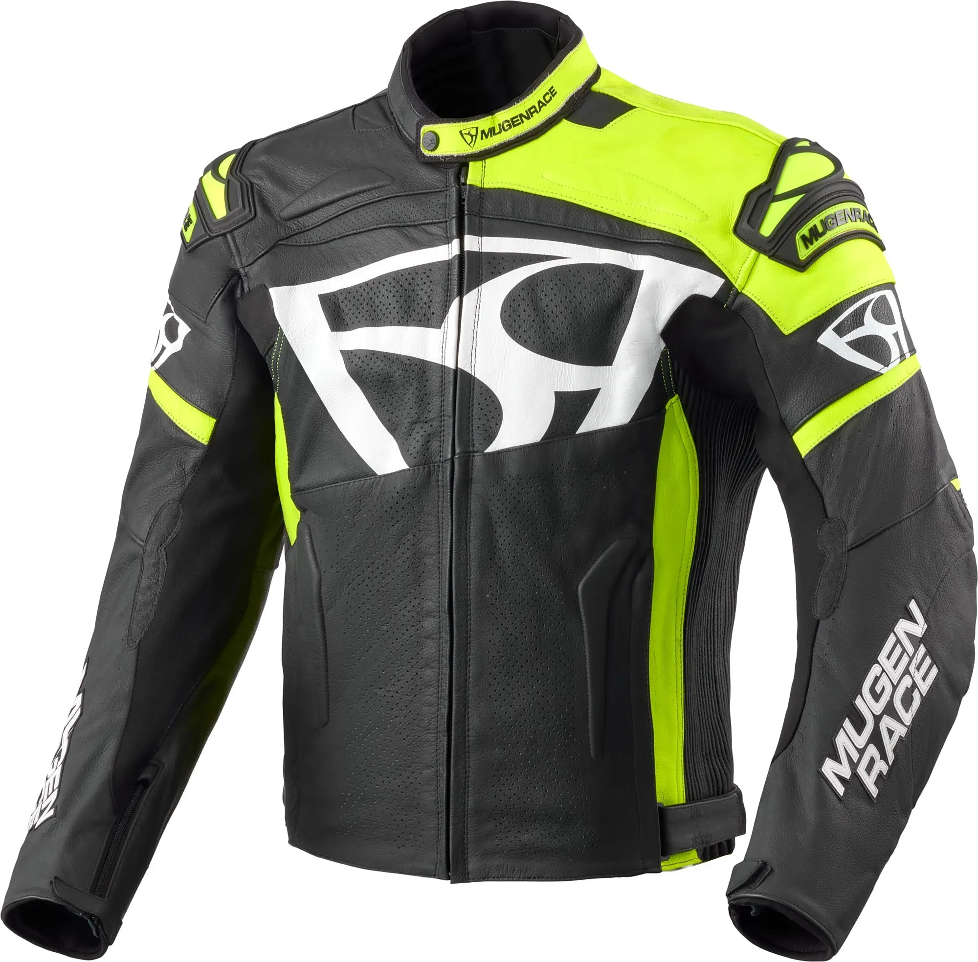 MUGENRACE Aggressore Motorrad Lederjacke, schwarz-weiss-gelb, Größe 50 für Männer