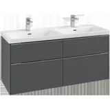 Villeroy & Boch Subway 3.0 Waschbeckenunterschrank, LED-Beleuchtung, 4 Auszüge, 1272x576x478mm, C568L1AF, Farbe: Front/Korpus: Soft Green, Griff: Volcano Black