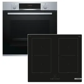 Bosch Herdset BOSCH Backofen Teleskopauszug + Induktionskochfeld Power Booster autark 60cm