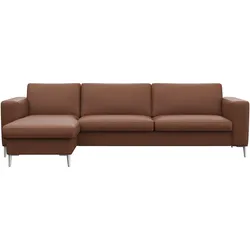 Ecksofa FLEXLUX "Fiore, super Sitzkomfort durch Kaltschaum im Sitz, L-Form", braun (old chesnut), B:262cm H:85cm T:92cm, 100% Echteder, Sofas, breite Armlehnen, Kaltschaum, Füße Alu