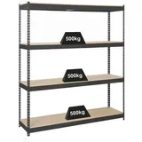 Proregal Schwerlastregal Wood Beast Four HxBxT 200x210x45cm | 4 Ebenen Fachlast 500kg | Anthrazit | Weitspannregal Werkstattregal Lagerregal