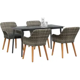 vidaXL 5-teilige Garten Essgruppe Grau Poly Rattan