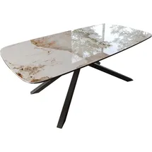 DeLife Esstisch Edge Boot 200x100 Keramik Minas Melange Weiß-Beige Kreuzgestell Rechteck Schwarz - Weiß