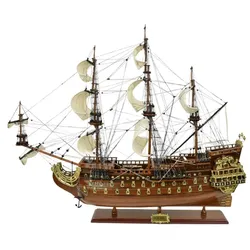 Casa Padrino Luxus Flaggschiff Soleil Royal Braun 95 x 29 x H. 90 cm - Handgefertigtes Deko Schiff - Holzschiff - Segelschiff - Kriegsschiff - Modellschiff - Wohnzimmer Deko - Deko Accessoires