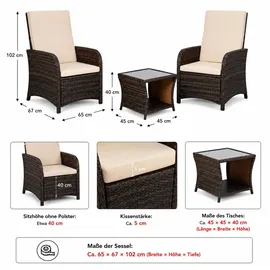 MuCoLa - Gartenset 2 Sessel und Tisch Polyrattan Lounge Garnitur Gartenmöbel Stuhl Sitzgruppe Essgruppe Braun