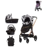 Chipolino Kinderwagen Elite 3 in 1, Autositz, klappbar, Tragetasche, Sportsitz schwarz weiß