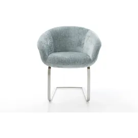 DeLife Freischwinger Vinka-Flex mit Armlehnen Chenille Pastellblau Freischwinger flach Edelstahl Taschenfederkern, Esszimmerstühle