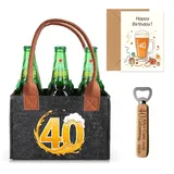 LOOBEAR Geschenk zum 40 Geburtstag Mann,40 Geburtstag Männer Flaschentasche,Flaschenöffner und Grußkarten für Männer,Filz Männerhandtasche,Männerhandtasche Bier Flaschenträger für 6 Bierflaschen